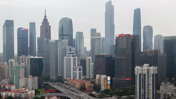 Guangzhou Roads at Downtown Buildings in China Timelapse