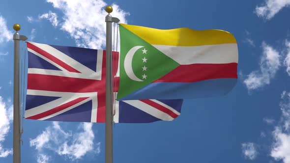 United Kingdom Flag Vs Comoros Flag On Flagpole