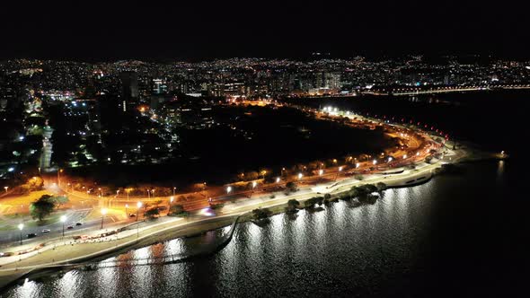 Night scape of Porto Alegre Brazil. City skyline landmark at downtown city.