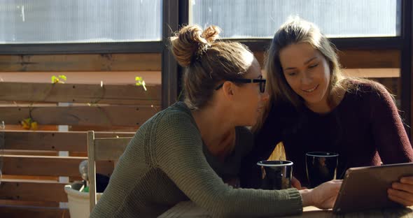 Lesbian couple interacting with each other at cafe 4k