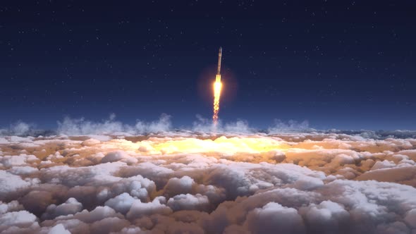 Rocket Flies Through the Clouds 4k