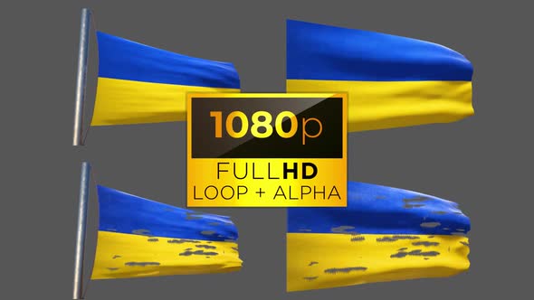 Ukraine Flag Looped 6 Clips 1080p