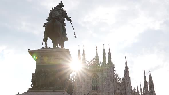 Statue of Vittorio Emanuele II and Milan Cathedral, Italy 04