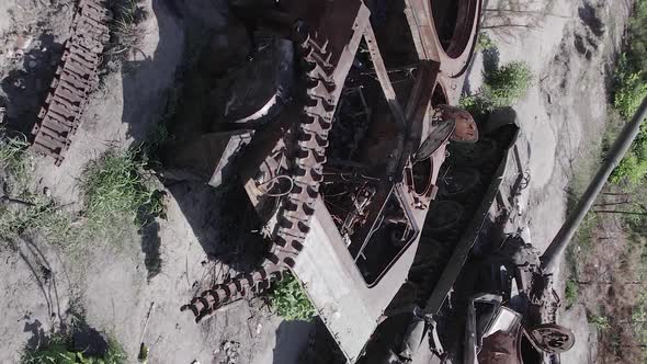 Vertical Video of a Destroyed Russian Military Equipment During the War in Ukraine