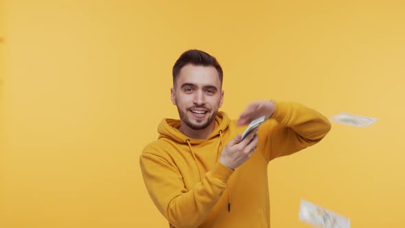 Expressive young man screaming and shouting over vibrant background.