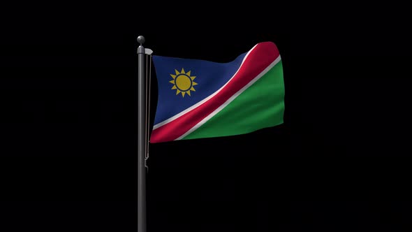 Namibia Flag On Flagpole With Alpha Channel 4K