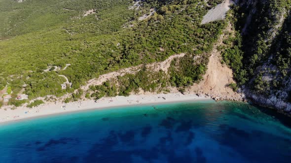 Aero. Top View. Beautiful Summer Seascape. Rocky Beaches of Evia Island, Greece. Sea Bay with