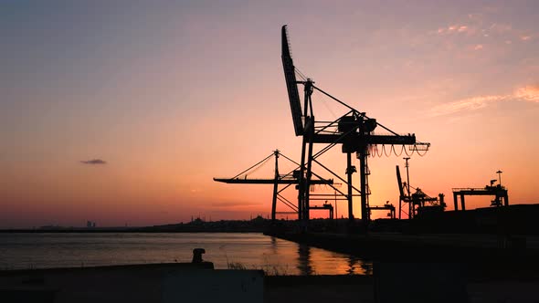 Cargo Crane Terminal at Sunset