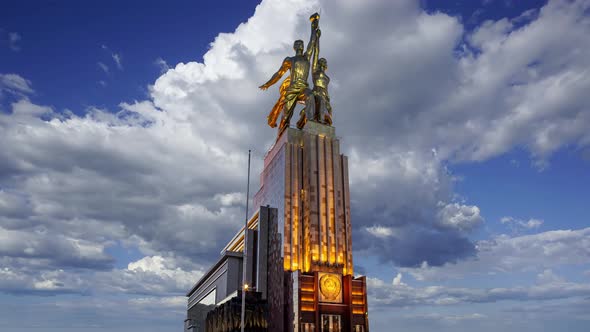 Famous soviet monument Rabochiy i Kolkhoznitsa, sculptor Vera Mukhina, Moscow, Russia