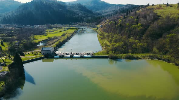 Aerial View Small Dam on the River