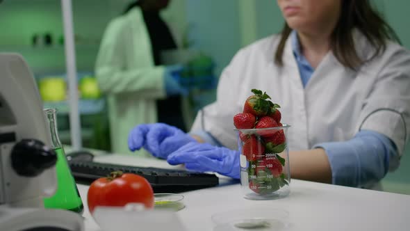 Chemist Typing Medical Botany Expertise on Computer for Agriculture Experiment alt