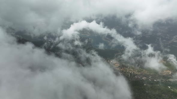 Cloudy landscape high in the mountains aerial view 4 K