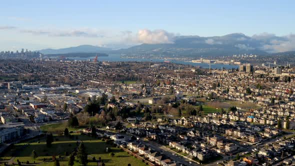 Aerial View Of Residential Houses In Burnaby City, British Columbia, Canada.