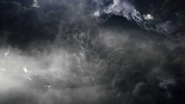 4k thunderstorm accompanied by a flash in the dark clouds