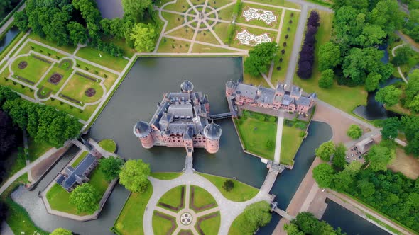 Old Historical Garden at Castle De Haar Netherlands Utrecht on a Bright Summer Day Young Couple Men