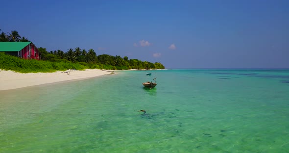 Natural flying island view of a summer white paradise sand beach and blue sea background