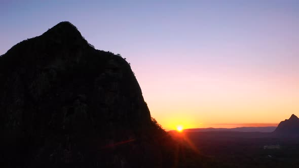 Aerial view of the Glass House Mountains, Sunshine Coast Hinterland.