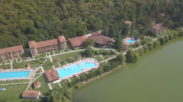 Aerial view of Hotel Lopota Lake Resort Spa. Napareuli. Georgia