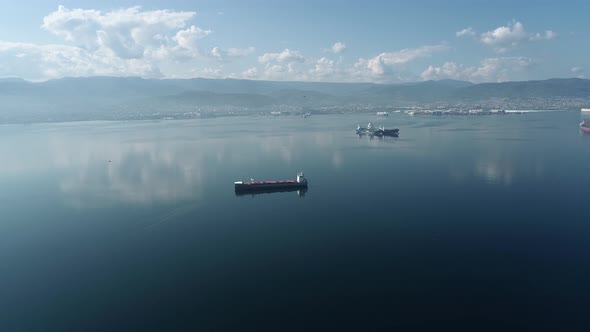 Drone Image of The Ship Moving at Sea