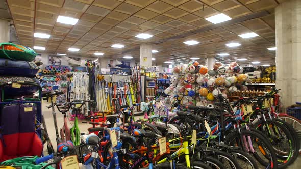 Rows of Sporting Goods in a Supermarket
