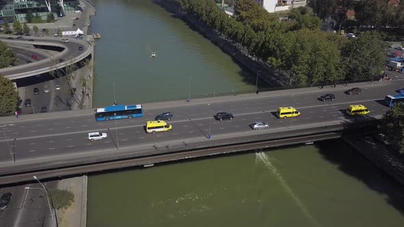 Aerial view of Baratashvili Bridge and Public Registry. Tbilisi Georgia