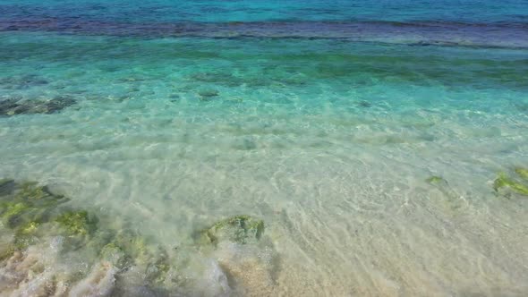 Aerial flying over travel of luxury bay beach break by transparent water and white sandy background 