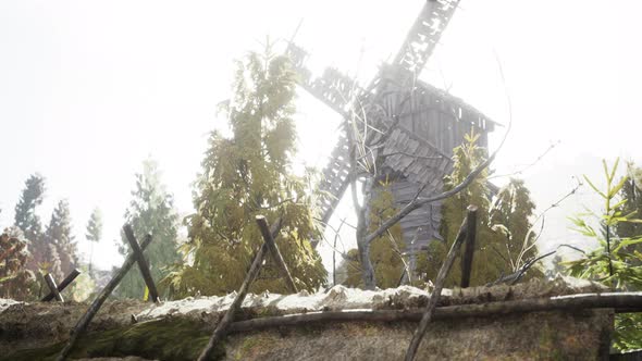 Old Traditional Wooden Windmill in the Forest