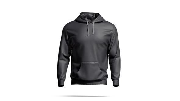 Blank black sport hoodie with hood mockup, looped rotation