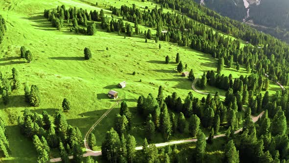 Stunning area view of green hills in Dolomites