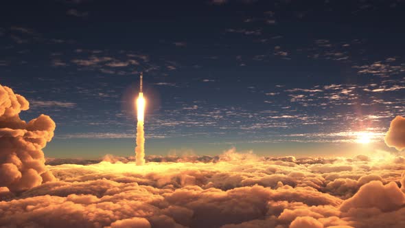Rocket Flies Through the Clouds 4k