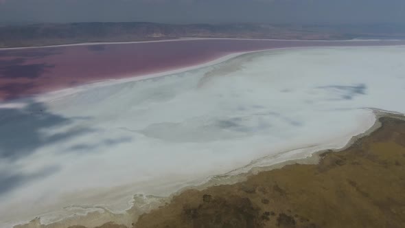 Aerial Pink Colored Salt Lake