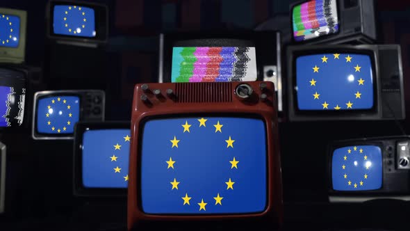 European Flag on Retro Televisions.