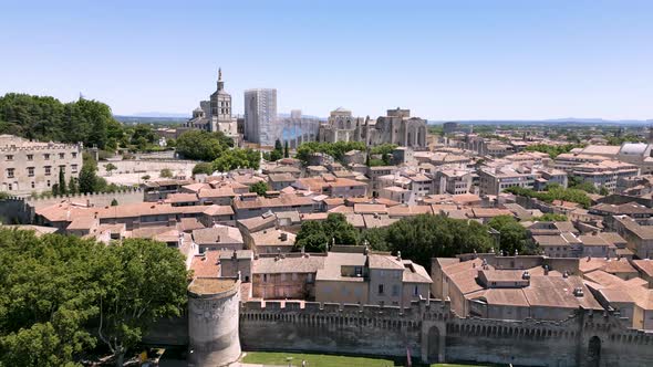 Aerial view of Palace of the Popes and Avignon Cathedral, France