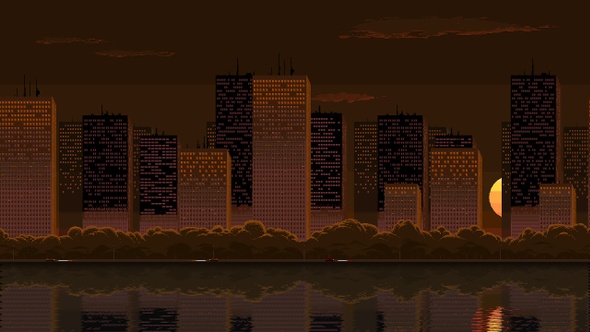 Pixelart 8bit Style Sunset City