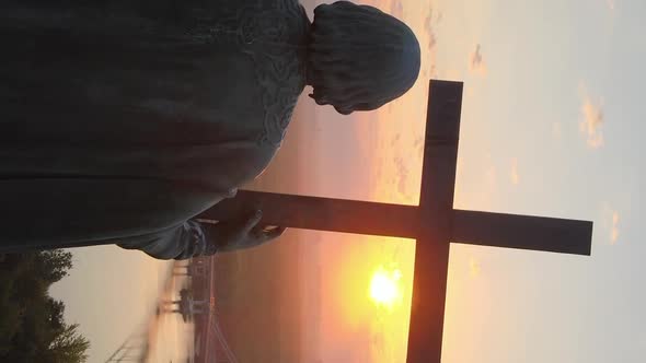 Vertical Video  Monument To Vladimir the Great at Dawn in the Morning