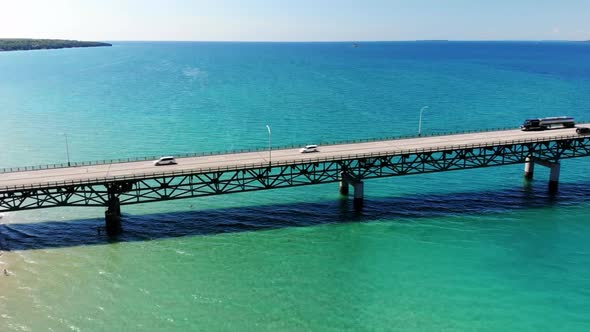Drone footage of Michigan's great lakes and the Mackinac Bridge in summer