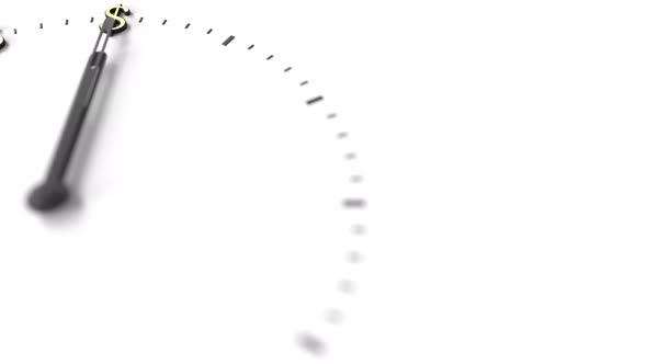 Hand Pointing at Dollar Symbols on Clock Face alt