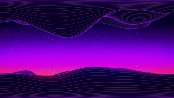 Retro Style Neon Colored Looped Animation with Starry Sky alt