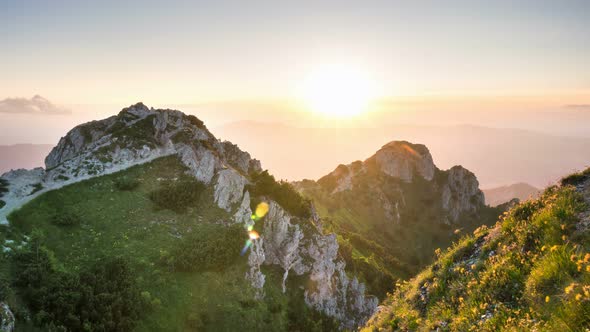 Sunset over Alpine Mountains Peak