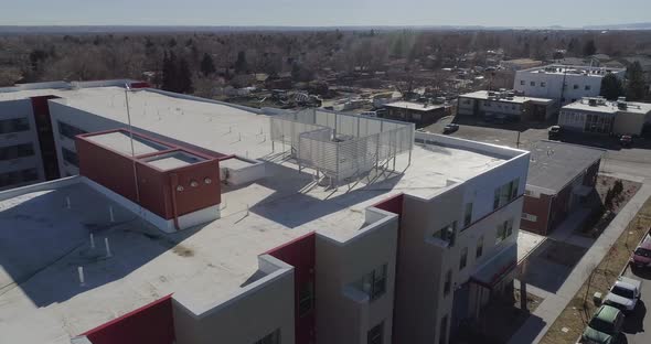 Urban area near West Colfax in Denver drone flight in January 2021. 4K high bit rate - flat profile.
