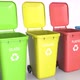 Plastic Waste Bins with Flaps Open and Close and Waste Type Labels against White Background - VideoHive Item for Sale
