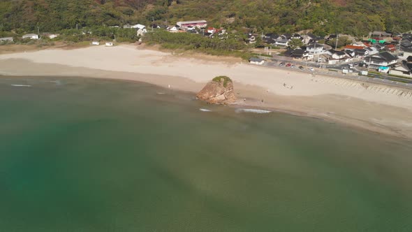 Forward Aerian Drone shot over Inasa Beach in Izumo, Japan