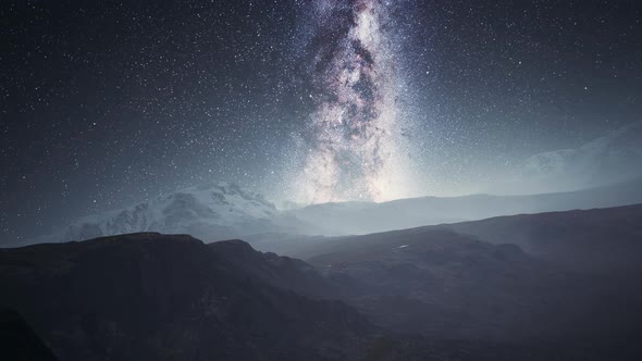 Camera Follow the Milky Way Rotate in Mountains