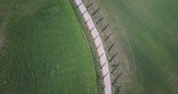 Drone view of a country road in Tuscany, Italy
