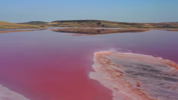 Aerial View of Pink Chokrak Lake in Crimea