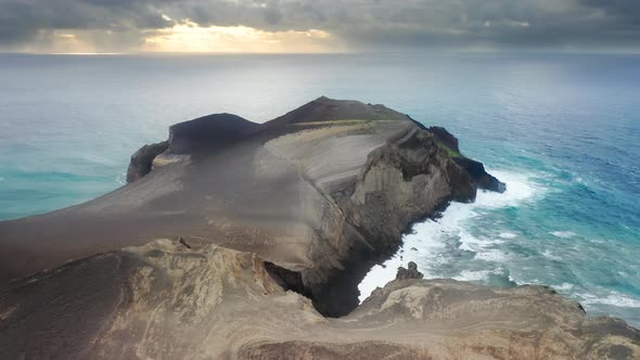 Capelinhos Volcano Washing By Atlantic Ocean at Sunset Faial Island Azores