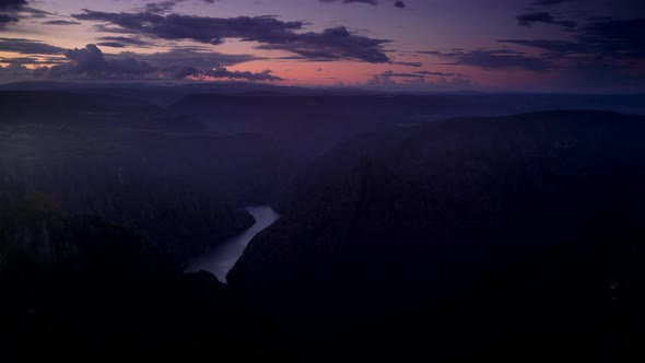 Nightfall over River Sil Canyon, Galicia Spain. Timelapse