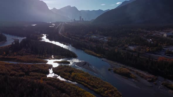 Factory in the mountains by the river far away