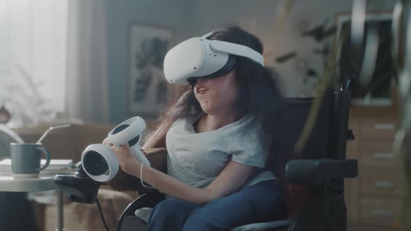Woman with a Disability in VR Headset at Home