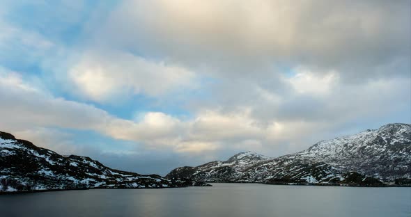 Norwegian Fjord on Sunset Timelapse